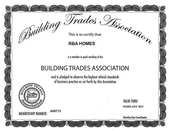 Building Trades Association Certificate 2012